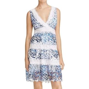 T TAHARI  BLUE & WHITE RAYA DRESS,